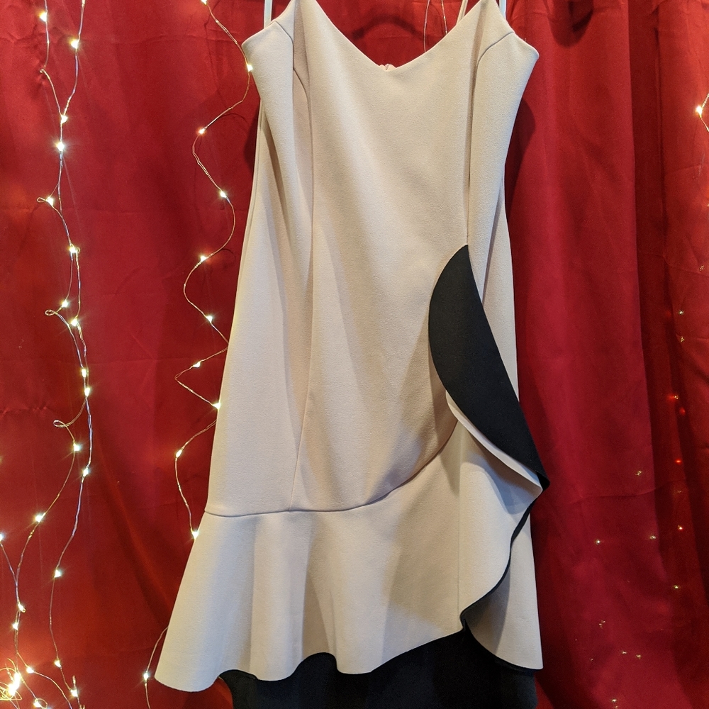 Baby pink dress with black ruffle detail